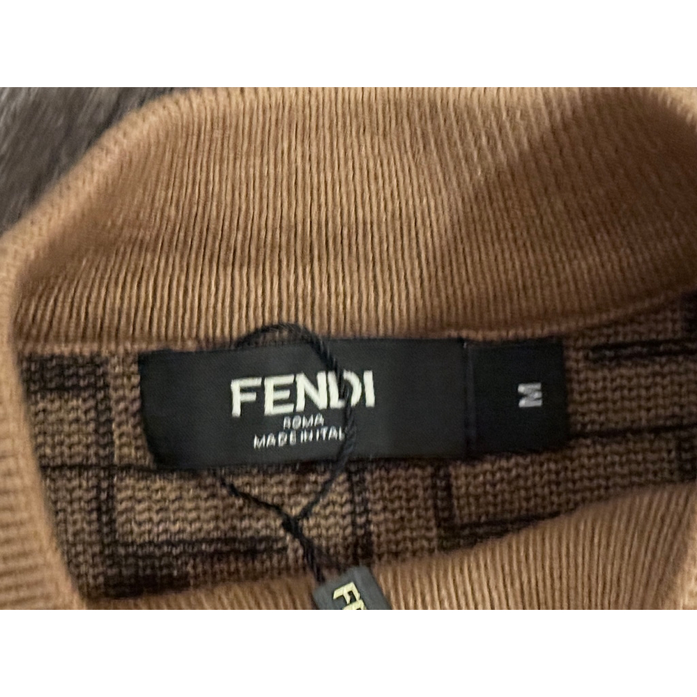 NWT Fendi Women's Zucca FF Logo Sweater Tan/Black Knit Crewneck Sz M Italy Made - Picture 10 of 11
